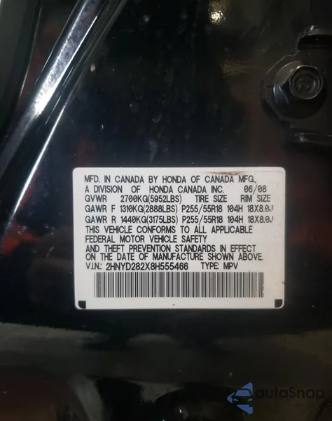 2008 Acura Mdx from USA, damaged, VIN 2HNYD282X8H555466